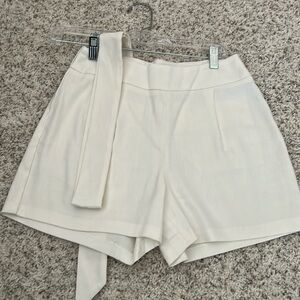 Express high waisted linen shorts with belt side zipper